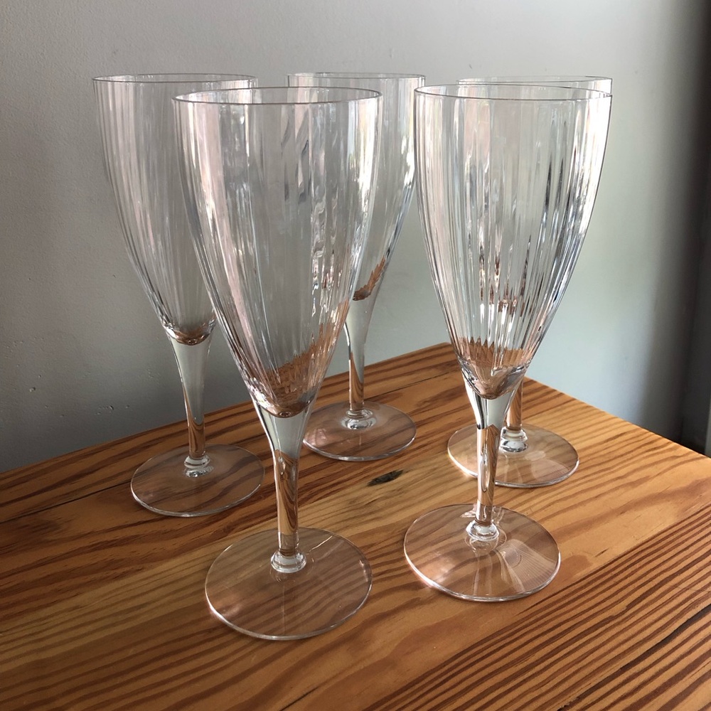 Vintage Fostoria Allegro Tulip Wine Champagne Crystal Glasses Set of Five (5)